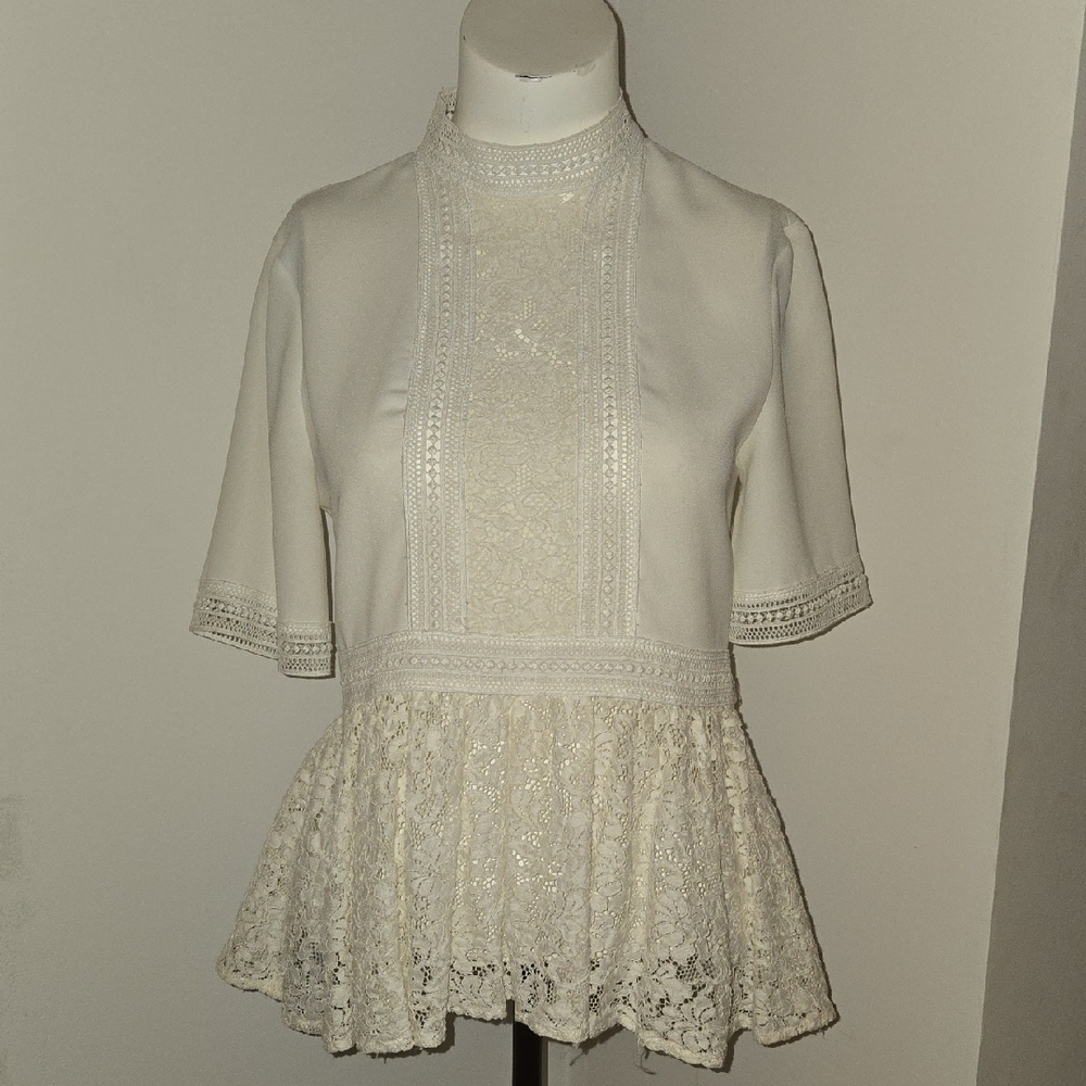 Zara Cream Lace Peplum Blouse